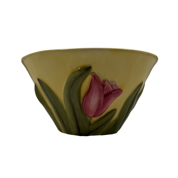 Rose Floral Yellow Pink Ceramic Decorative Candy Cereal Bowl - Picture 1 of 6